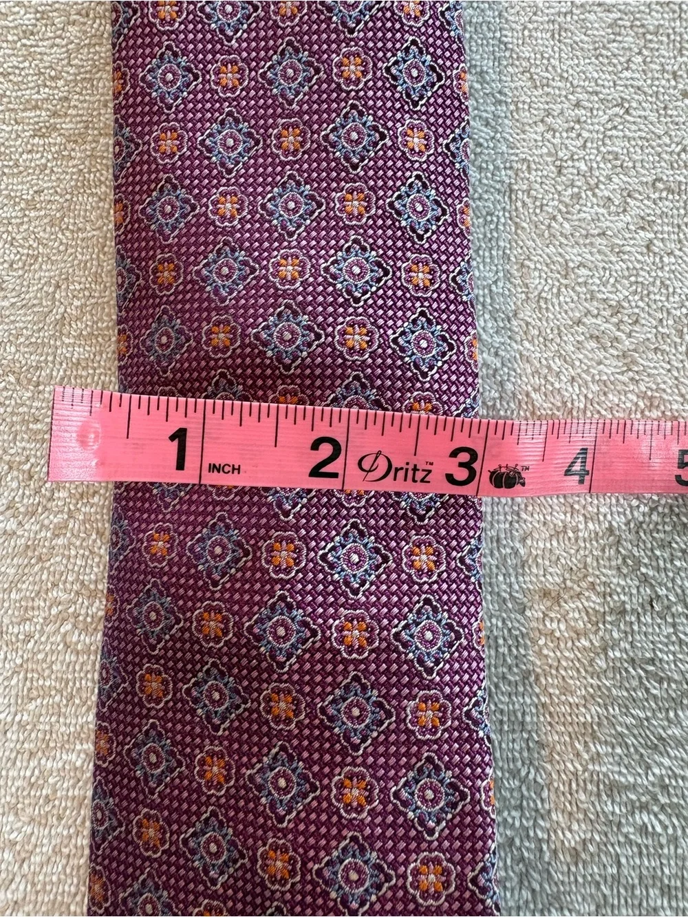 David Donahue Purple Geometric Silk Tie Blue Orange 3” Handmade USA